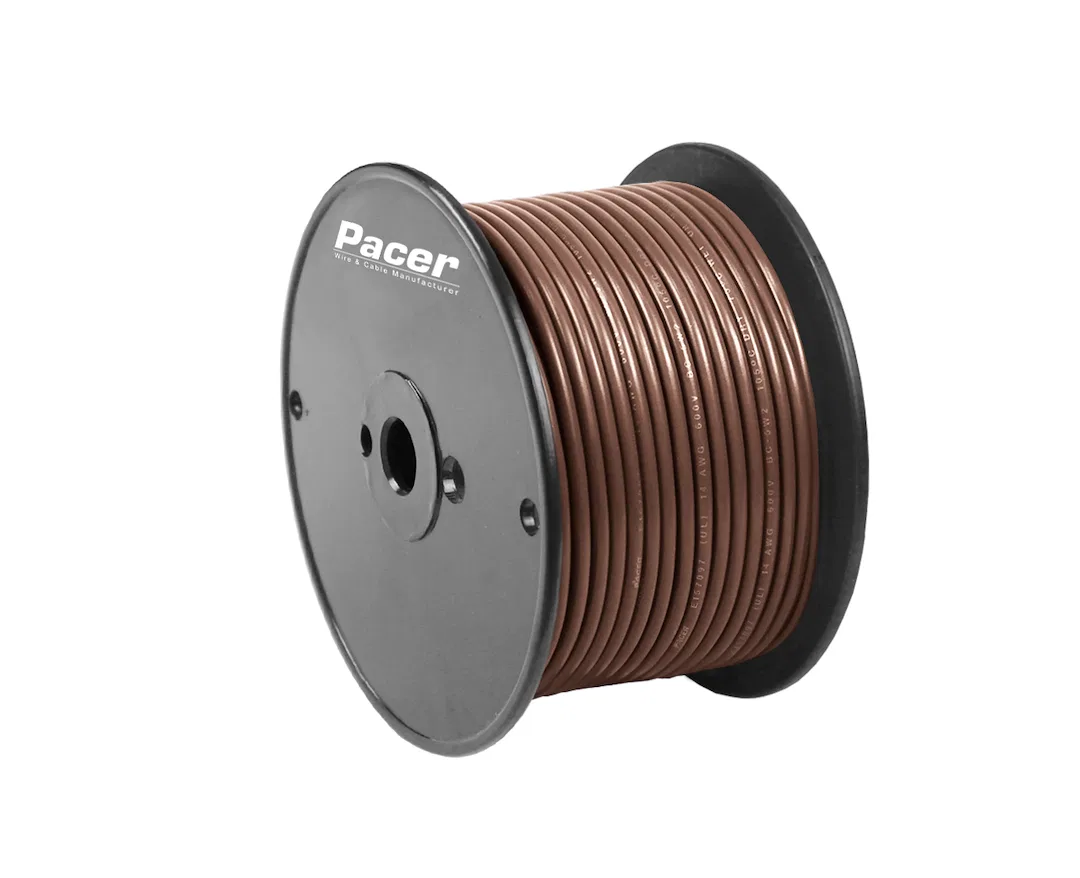 WUL14BR-100 – PACER Primary Wire, Stranded Conductor 14 Gauge 600 Volts Brown 100 Foot Roll Tinned Copper Conductor/ ...
